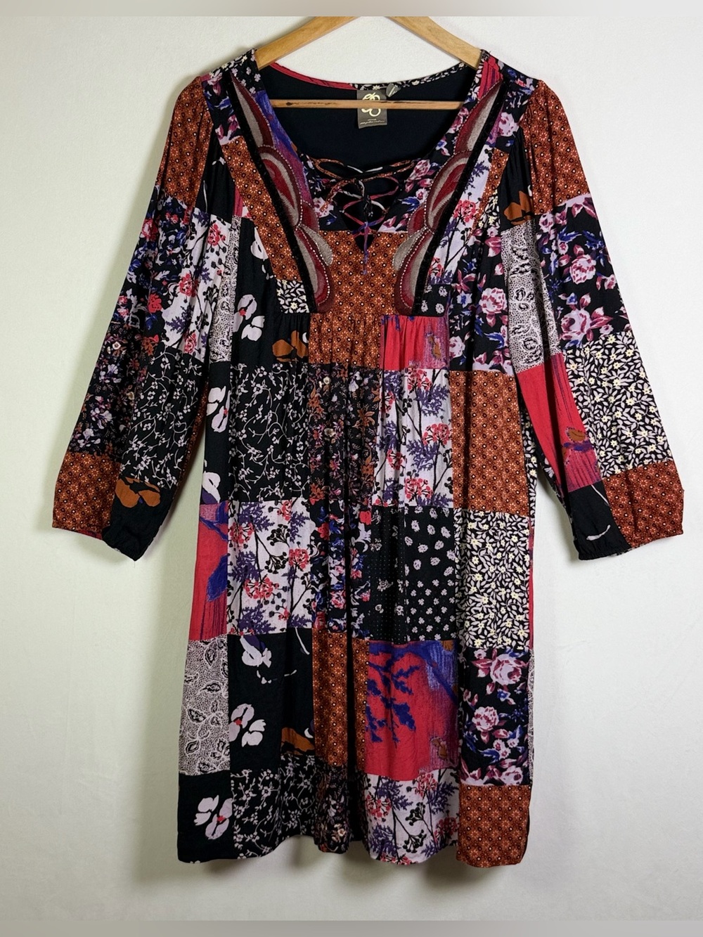 Anthropologie One September Womens Sz L Patchwork Tunic Dress Embroidered Beaded - Picture 2 of 12